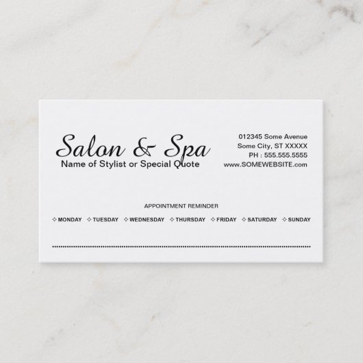 carte américaine de rendez-vous de beauté (Devant)