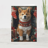 Carte American Akita Avec Cheminée Cadeaux De Noël (Devant)
