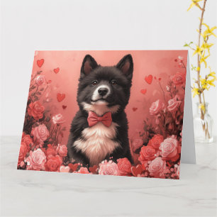 Carte American Akita avec Rose - Saint Valentin