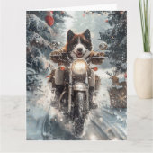 Carte American Akita Dog équitation moto Noël (Devant)