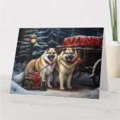 Carte American Akita Snowy Sleigh Ride Décor de Noël (Devant)
