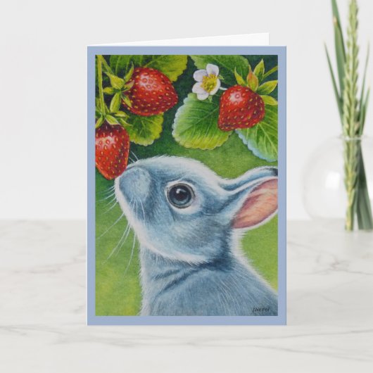 Carte American Blue Rabat & Strawberries Watercolor Art (Devant)