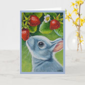 Carte American Blue Rabat & Strawberries Watercolor Art (Fleur jaune)