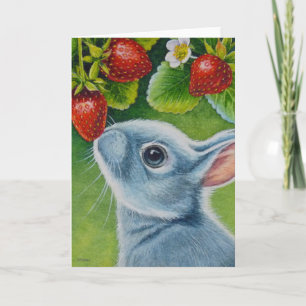 Carte American Blue Rabat & Strawberries Watercolor Art