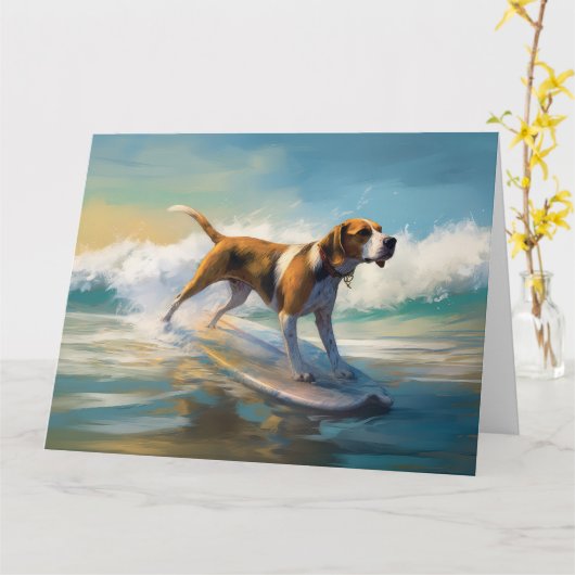 Carte American Engligh Foxhound Beach Surfing Paining (Fleur jaune)