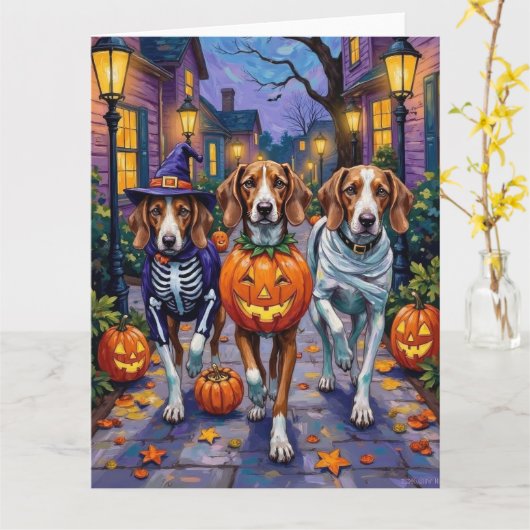 Carte American English Foxhound En Costumes Halloween (Fleur jaune)
