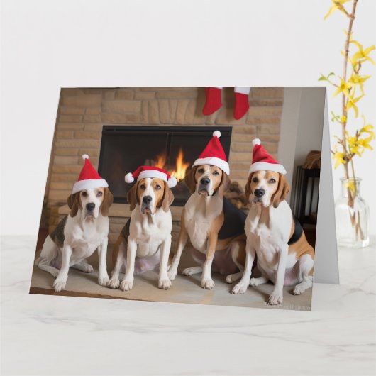 Carte American English Foxhound Freplace Noël (Fleur jaune)