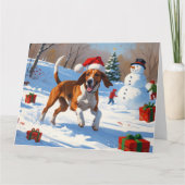Carte American English Foxhound Noël Festive Neige (Devant)