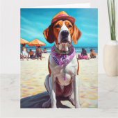 Carte American English Foxhound on Beach, cadeau d'été (Devant)