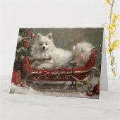 Carte American Eskimo Chien Festif de Noël (Fleur jaune)