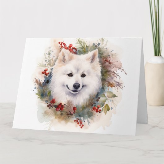 Carte American Eskimo Christmas Wreath Festive Pup (Devant)