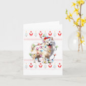 Carte American Eskimo Dog Xmas Lights Ugly Sweater Chris (Fleur jaune)