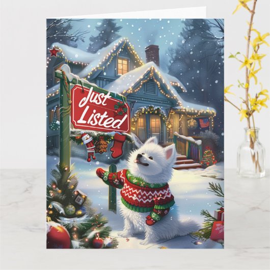 Carte American Eskimo Festive Humour Realtor Noël (Fleur jaune)