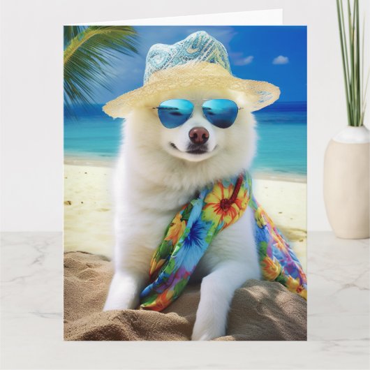 Carte American Eskimo on Beach, cadeau d'été pour amoure (Devant)