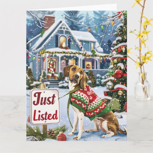 Carte American Foxhound Festive Humour Realtor Noël (Fleur jaune)