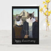 Carte American gothique drôle anniversaire de chat (Fleur jaune)