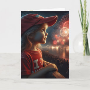 Carte American Little Girl Regarder Les Feux D'Oeuvre