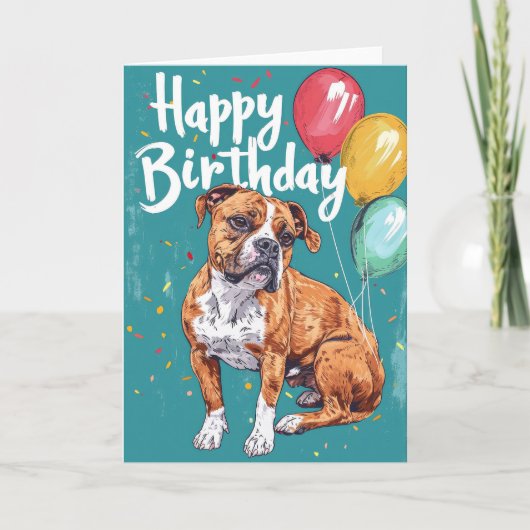 Carte American Staffordshire avec ballons Anniversaire (Devant)