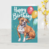 Carte American Staffordshire avec ballons Anniversaire (Fleur jaune)