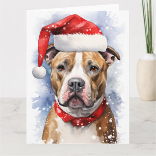 Carte American Staffordshire Chien Christmas Père Noël P