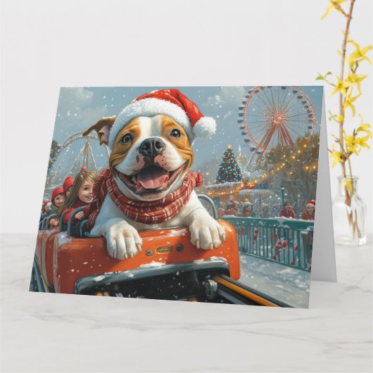 Carte American Staffordshire Chien Noël (Fleur jaune)