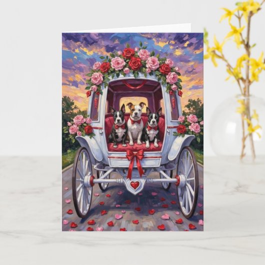 Carte American Staffordshire Dog Valentine's Day (Fleur jaune)