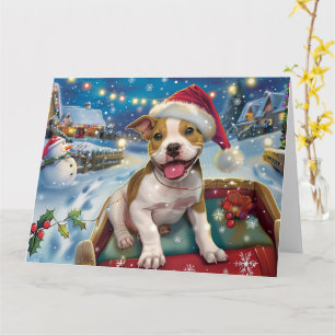 Carte American Staffordshire in Sleigh Snow Christmas