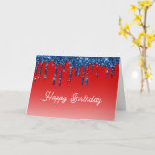 Carte Americana Red Blue Glitter Drip Birthday (Fleur jaune)