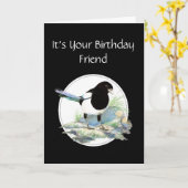 Carte Ami, Ami Anniversaire, Magpie Aquarelle Oiseau (Fleur jaune)