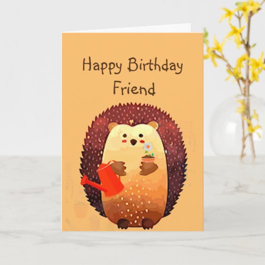 Carte Ami amoureux Anniversaire Cute Hedgehog Animal (Fleur jaune)