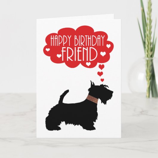 Carte Ami Anniversaire Avec Silhouette Scottish Terrier (Devant)