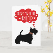 Carte Ami Anniversaire Avec Silhouette Scottish Terrier (Fleur jaune)