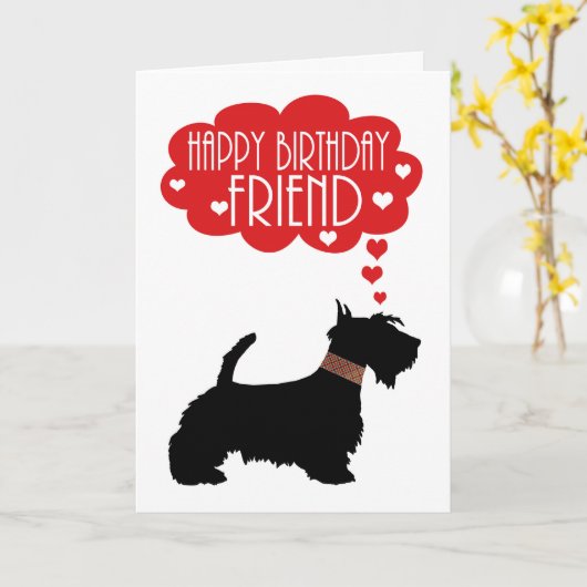 Carte Ami Anniversaire Avec Silhouette Scottish Terrier (Fleur jaune)