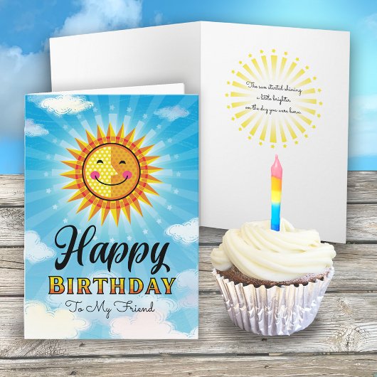 Carte Ami Anniversaire Jaune Orange Soleil souriant Cart