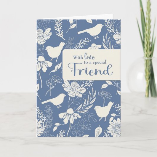 Carte Ami Birthday Blue Birds and Blossoms (Devant)