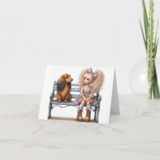 Carte ami dachshund capricieux aux cheveux longs (Devant)