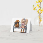 Carte ami dachshund capricieux aux longs cheveux (Fleur jaune)