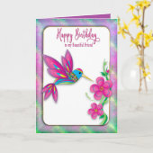 Carte Ami d'anniversaire Abstrait colibri coloré (Fleur jaune)