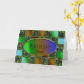 CARTE AMI D'ANNIVERSAIRE, PEACOCK FEATHERS (Fleur jaune)