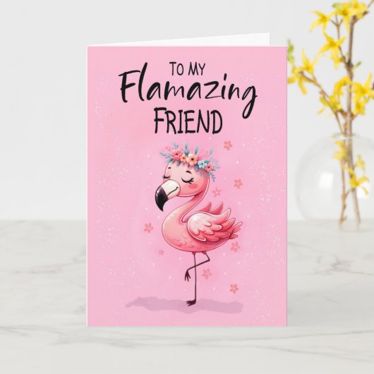 Carte Ami Dire Salut avec Flamant rose Fabrique et amusa (Fleur jaune)