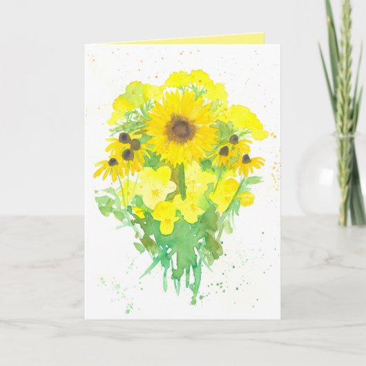 Carte Ami Encouragement Bouquet Fleur Jaune (Devant)