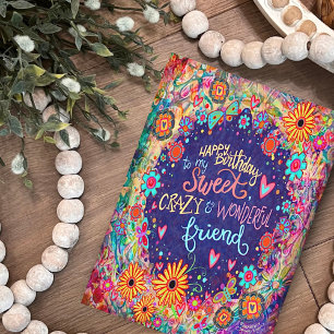 Carte Ami fou drôle Anniversaire tendance floral