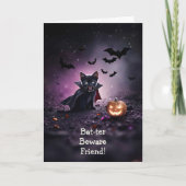 Carte Ami Halloween mignonne et drôle Kitten noir (Devant)