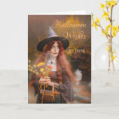 Carte Ami Halloween Wives Witch et Autumn Bouquet (Fleur jaune)