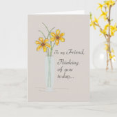 Carte Ami, je pense à vous deux fleurs Vase (Fleur jaune)