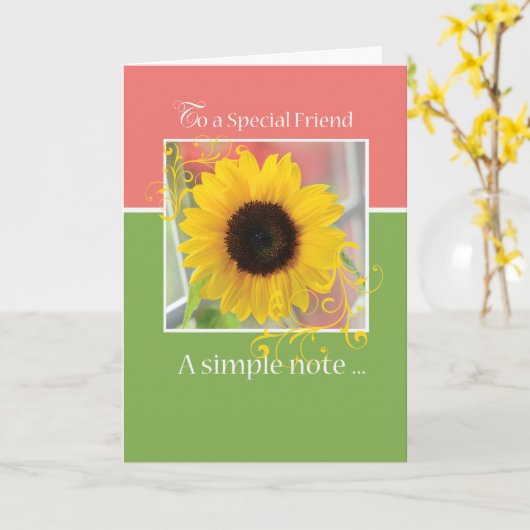 Carte Ami, juste une note tournesol (Fleur jaune)