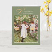 Carte Ami, le jour de mère, filles dans le jardin (Fleur jaune)