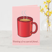 Carte Ami : Mug de café rouge (Fleur jaune)