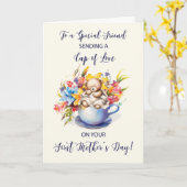 Carte Ami Première Mères Coupe de Fleurs d'Amour Ours (Fleur jaune)