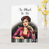 Carte Ami sarcastique amusante | Dame rétro avec boisson (Fleur jaune)